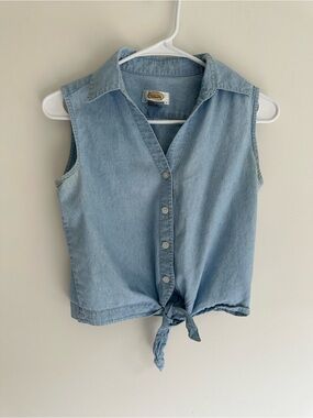 Talbots Light Blue Sleeveless Denim Button-Front Tie Top